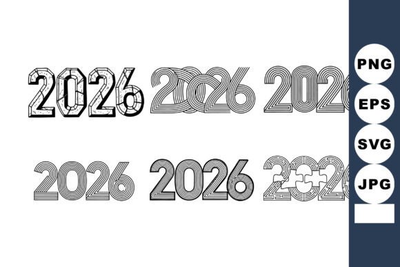 2026 Year Numbers Set with Decorative Stripes