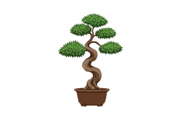 Bonsai Tree in a Decorative Pot with Twisting Trunk – A Versatile Graphic Design Asset
