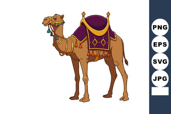 Camel with Decorative Purple and Orange: A Vibrant Graphic for Local Branding