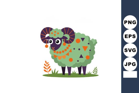 Cute Green Sheep with Decorative Orange: A Versatile Graphic Design Asset for Crafters