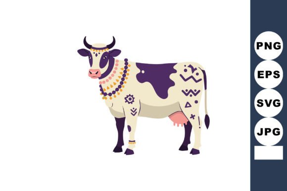 Decorative Cow with Tribal Patterns and Graphics for Illustrations