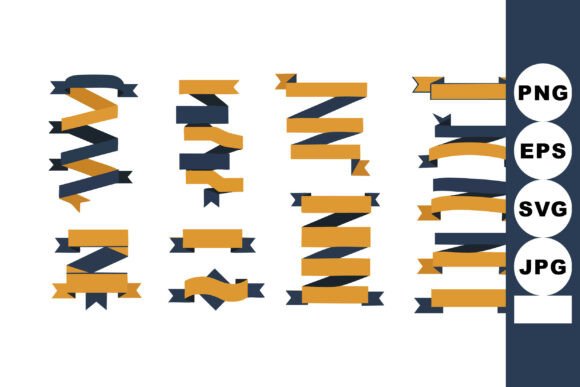Decorative Navy and Orange Ribbon Banner: A Vibrant Graphic Design Asset