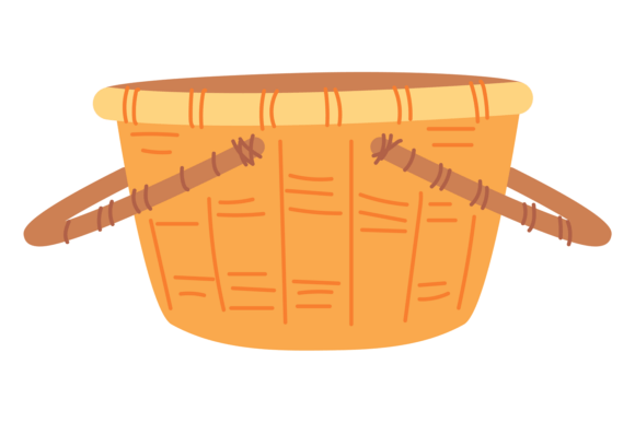 Decorative Wooden Basket Graphics for a Picnic-Themed Illustration Project