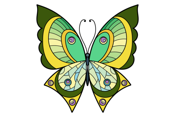Green Decorative Butterfly. Ornate Patte