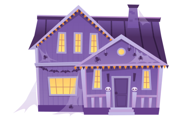 Haunted Mansion Cartoon Decorative Element: A Graphic Design Asset for Illustrations and Halloween Creations