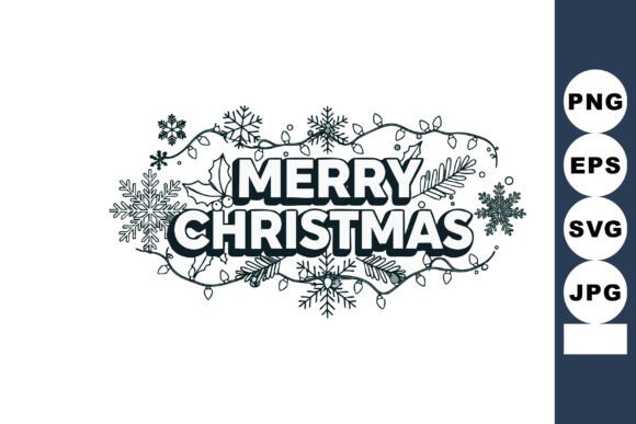 Merry Christmas Decorative Text with Snowflakes – A Festive Graphic Asset for Creative Sellers