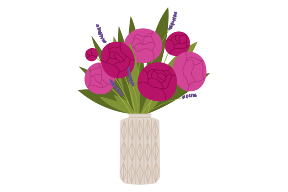 Pink Peony in Ceramic Vase: Graphics & Illustrations