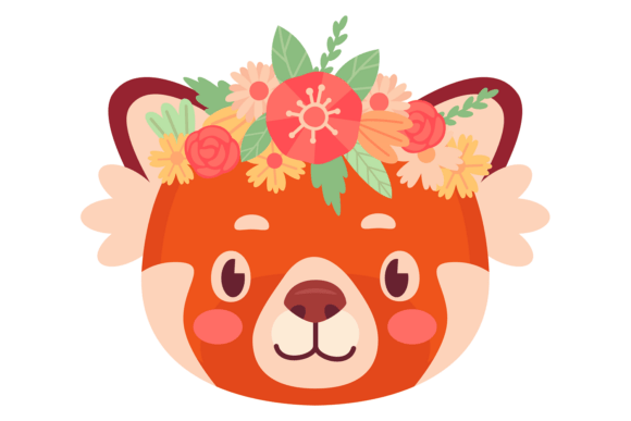 Red Panda with Decorative Flowers Headdress: A Versatile Illustration for Local Business Branding