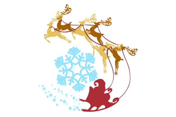 Santa Riding Reindeer Sleigh Graphics for Seasonal Editorial and Web Design
