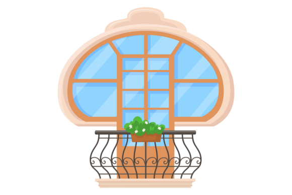 Urban Balcony with Decorative European Style Graphics for Illustrations